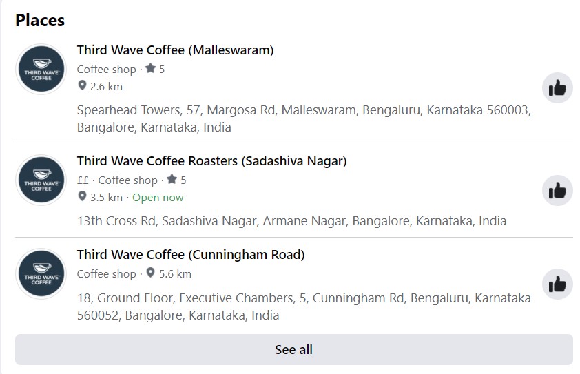 Description used by other coffee chain brands on Facebook