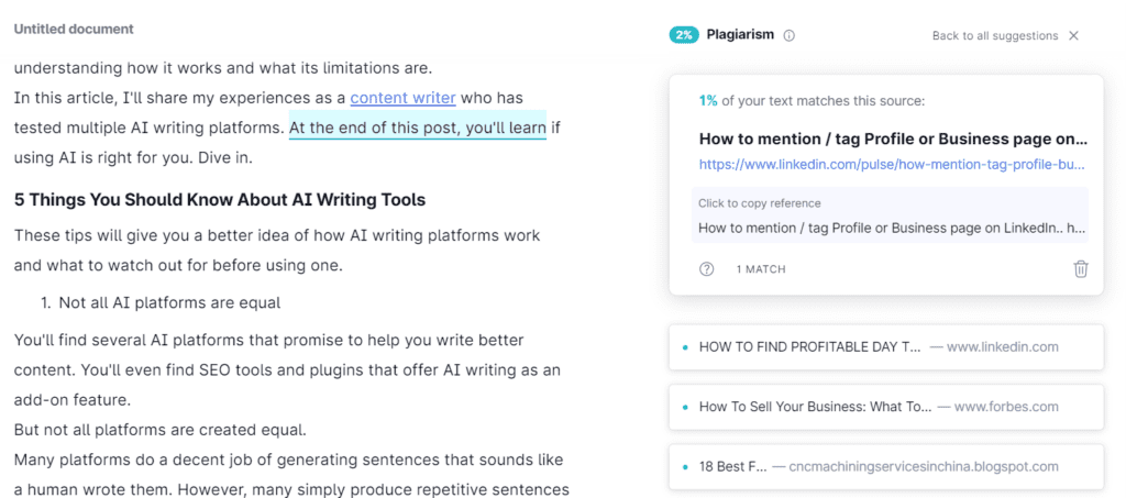 A view of how Grammarly's plagiarism check works