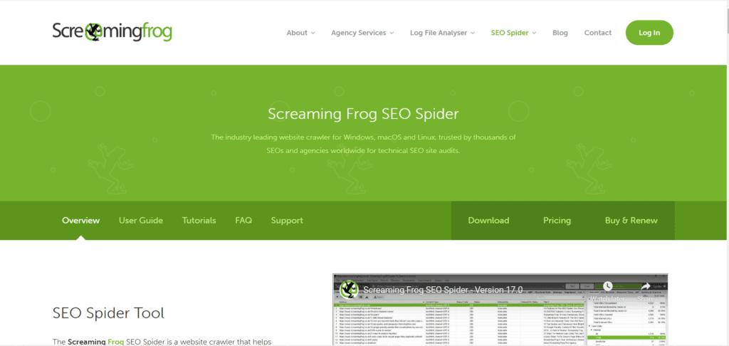 Screaming Frog landing page 