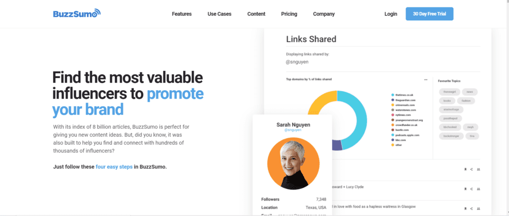 BuzzSumo find influencers feature page 