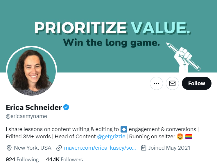Erica Schneider Twitter profile cover picture and bio 
