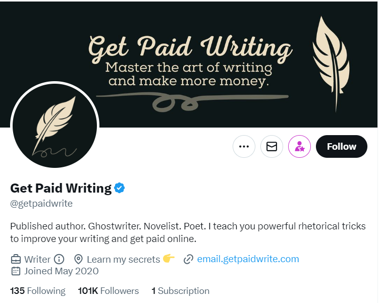 Get Paid Writing's Twitter profile picture and bio 