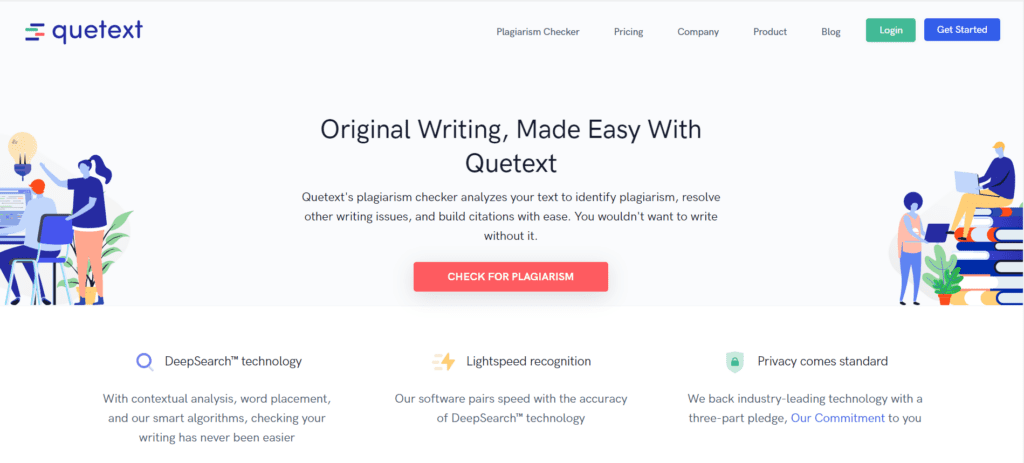 Landing page of Quetext 