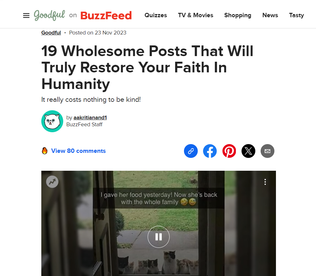 One of the best examples of content curation. BuzzFeed's post showing content curation. 