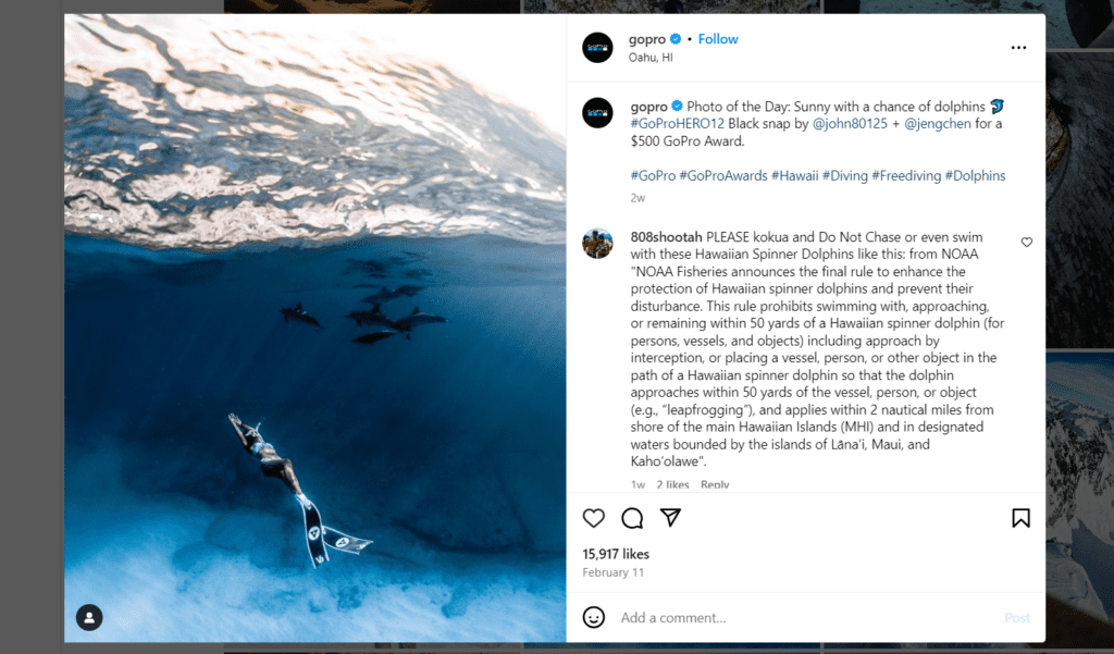 GoPro's Insta page featuring curated content 